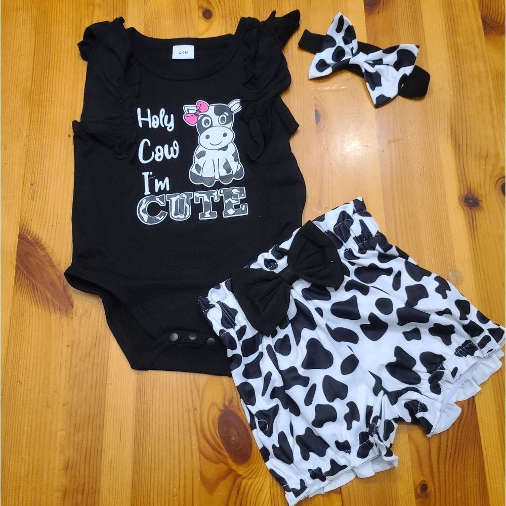 Cute Cow Print Outfit With Pants & Headband